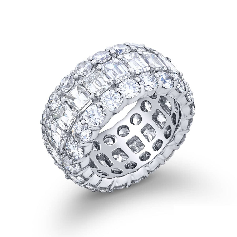 Platinum Emerald-Cut and Round Diamond Eternity Band
