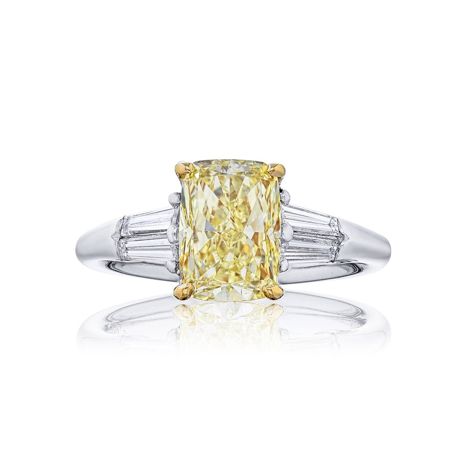 2.54 ct. GIA-Certified Cushion-Cut Fancy Yellow Diamond Engagement Ring in Platinum and 18K Yellow Gold
