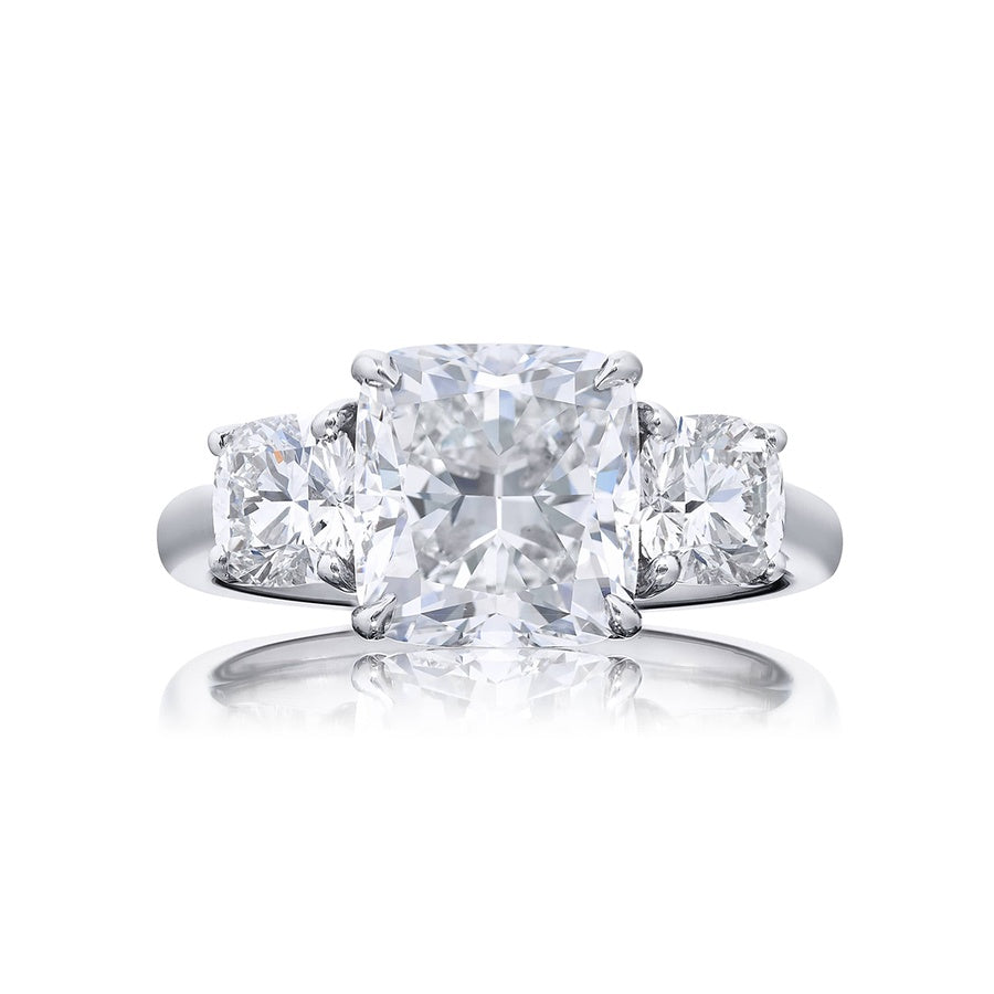 3.42 ct. GIA-Certified Cushion-Cut Diamond Ring with Cushion Side Stones in Platinum