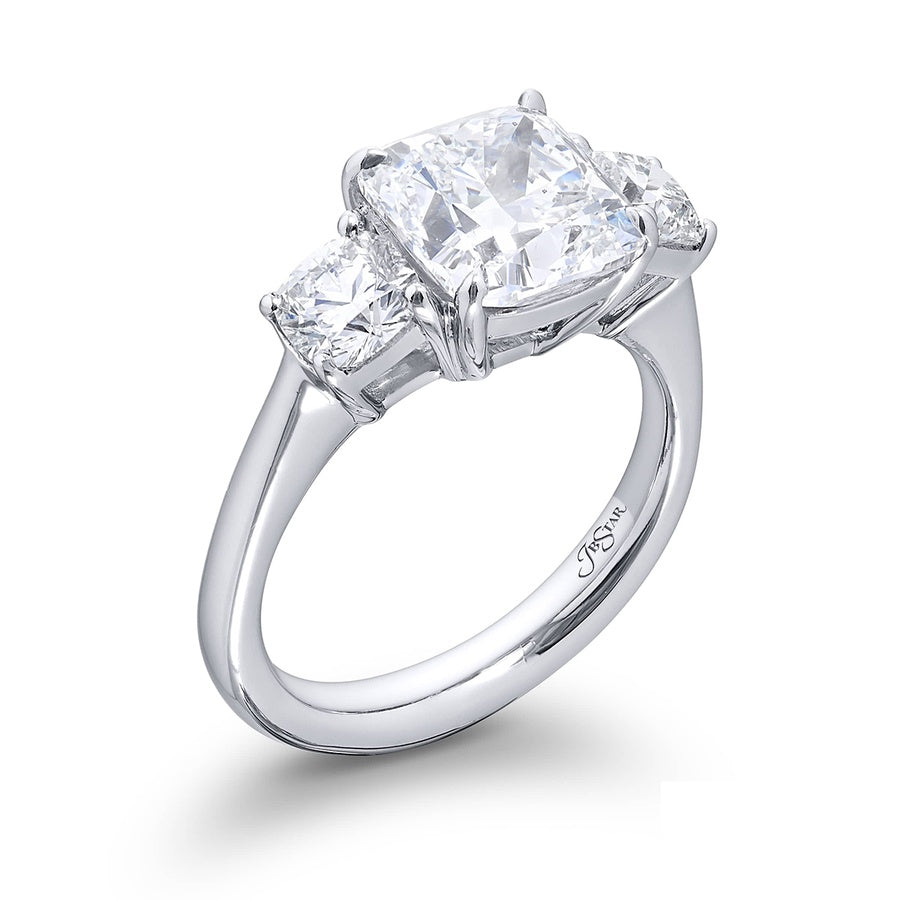 3.42 ct. GIA-Certified Cushion-Cut Diamond Ring with Cushion Side Stones in Platinum