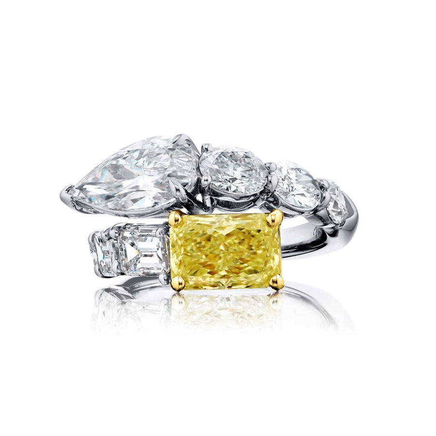 Platinum Pear-Shaped Diamond and Radiant-Cut Fancy Yellow Diamond Certified Twogether Ring
