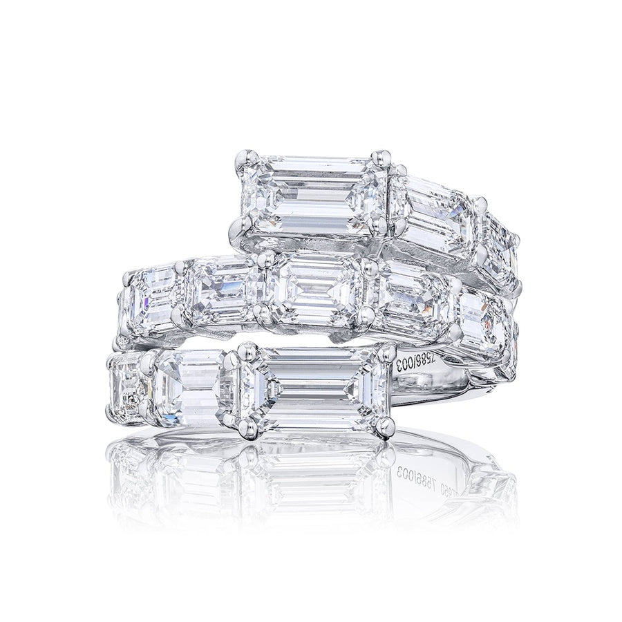 Dazzling Brilliance: Certified Twogether Diamond Ring Emerald-Cut Diamonds Handcrafted in Pure Platinum
