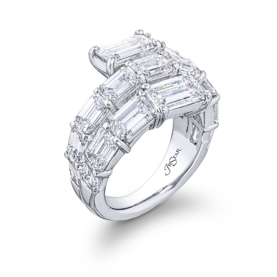 Dazzling Brilliance: Certified Twogether Diamond Ring Emerald-Cut Diamonds Handcrafted in Pure Platinum