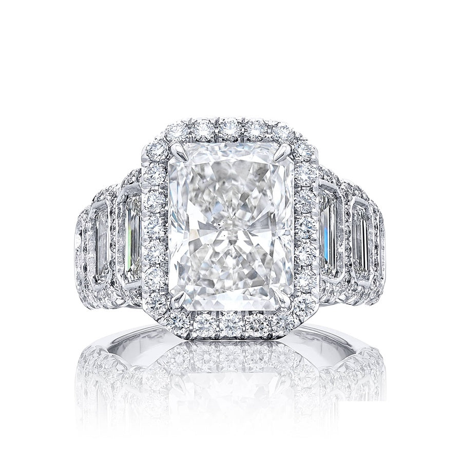 Timeless 5.06 ct. Radiant-Cut Diamond Engagement Ring with Cascading Emerald-Cut Accents