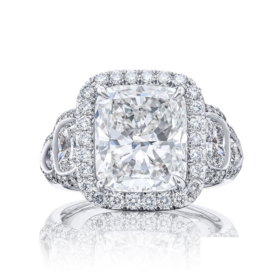 Platinum Cushion-Cut Diamond GIA Certified Micro Pave Engagement Ring
