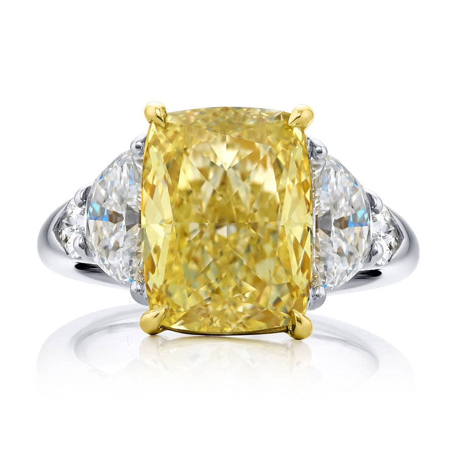 Platinum and 18K Yellow Gold Cushion-Cut Fancy Yellow Diamond GIA Certified Engagement Ring