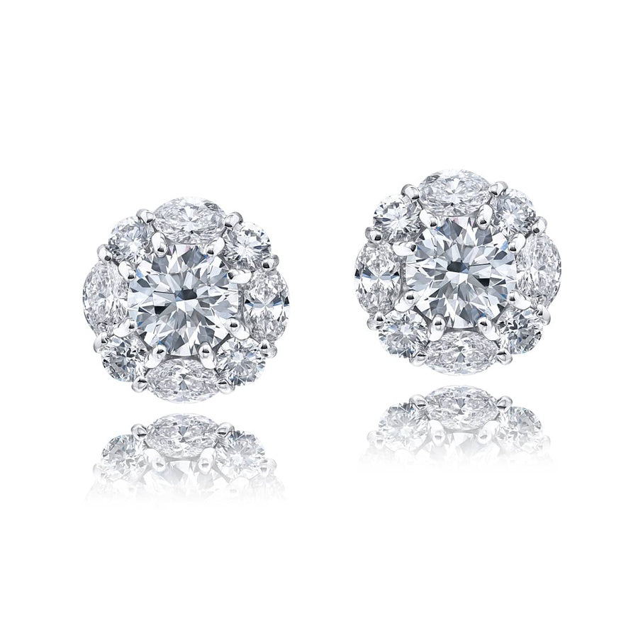 Certified Round-Cut Diamond Halo Studs