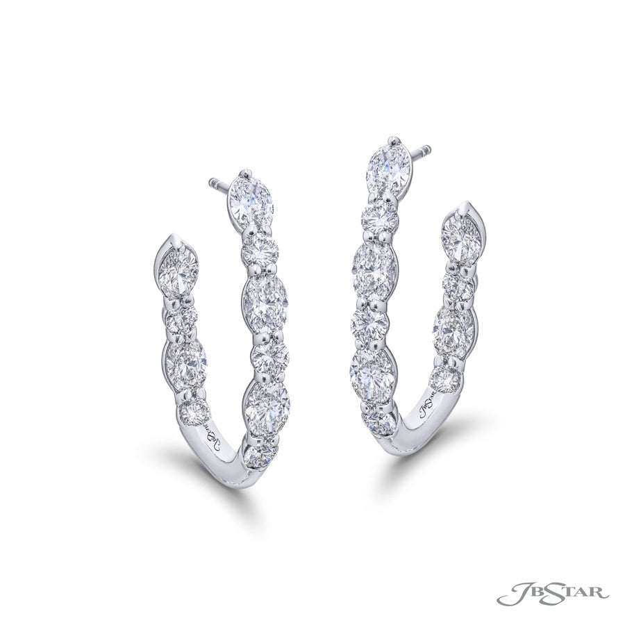 Timeless Oval & Round Diamond Hoop Earrings in Platinum