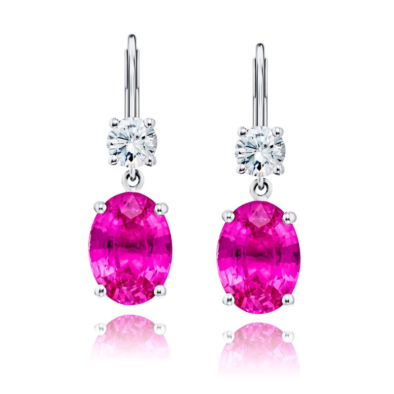 Platinum Oval Sri Lankan Pink Sapphire Certified Drop Earrings