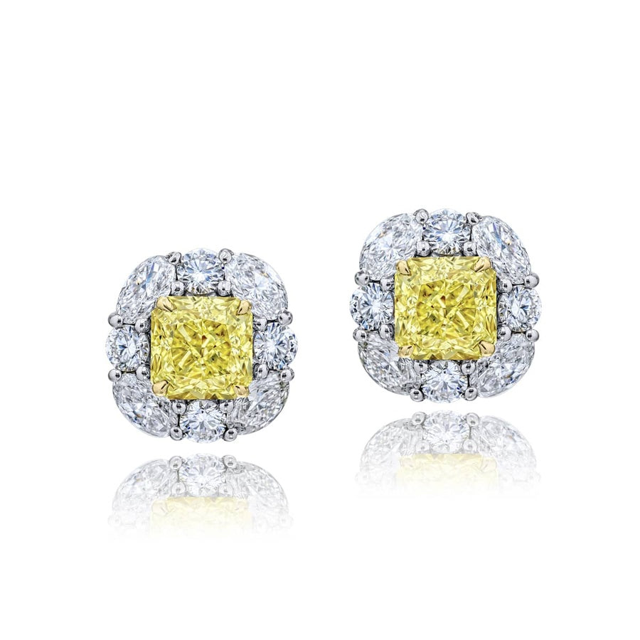 Timeless GIA Certified Fancy Yellow Radiant-Cut Diamond Earrings in Platinum & 18K Yellow Gold