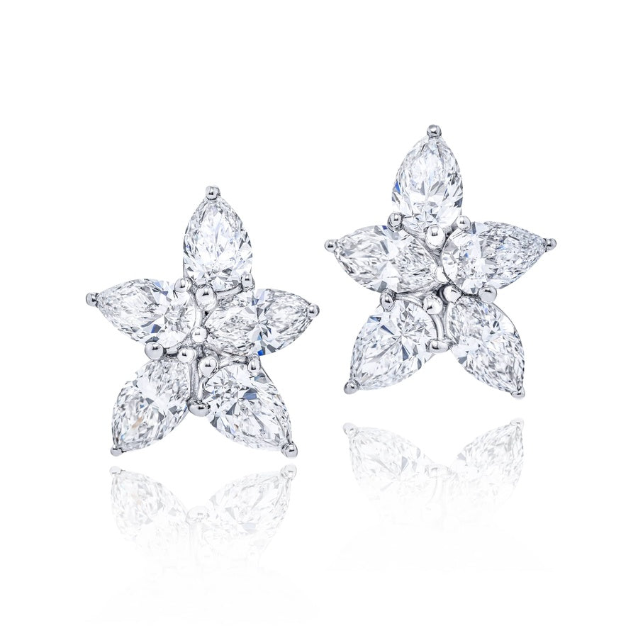 Platinum Marquise and Pear-Shaped Diamond Floral Stud Earrings