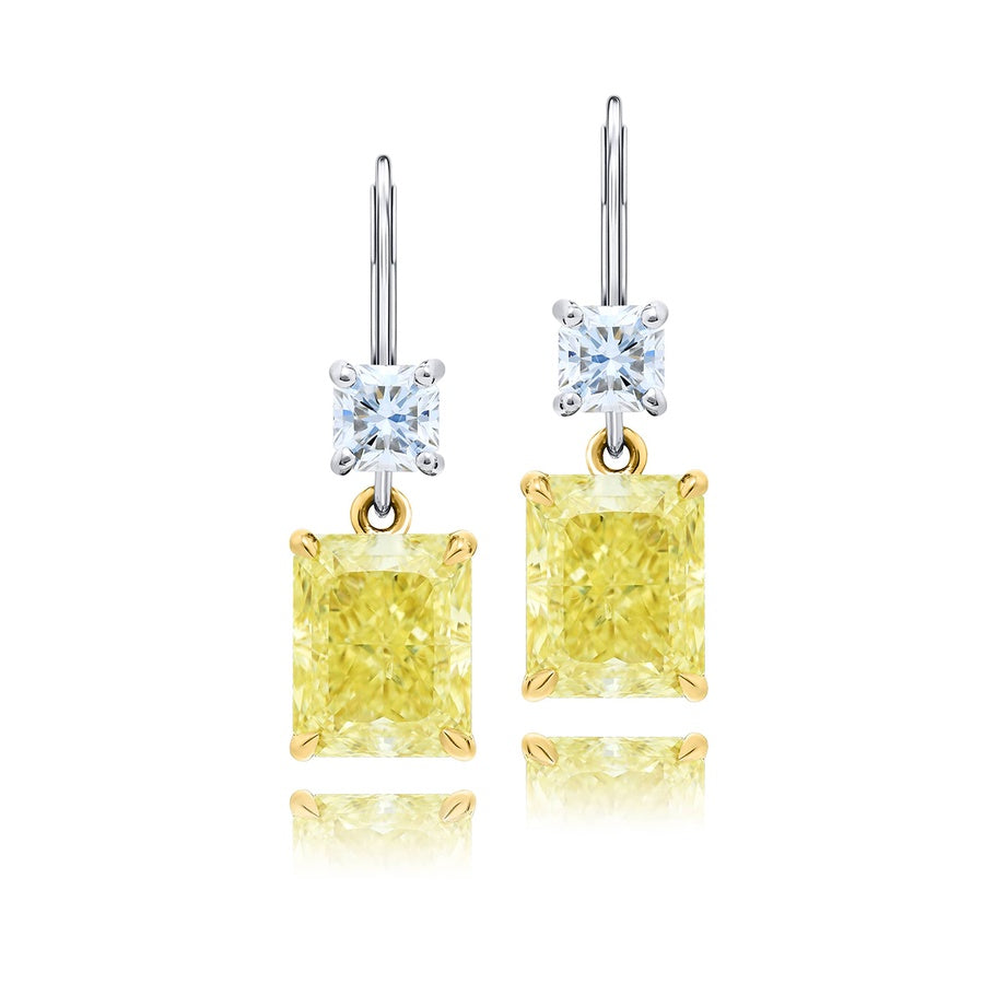 Platinum Radiant-Cut Fancy Yellow Diamond Drop Earrings