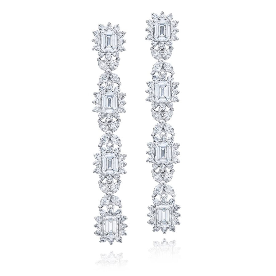 Platinum Emerald-Cut Diamond Drop Earrings