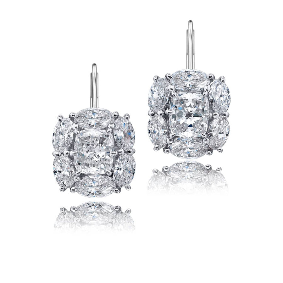 3.49 ctw. GIA-Certified Cushion-Cut Diamond Earrings with Oval Diamond Halo in Platinum