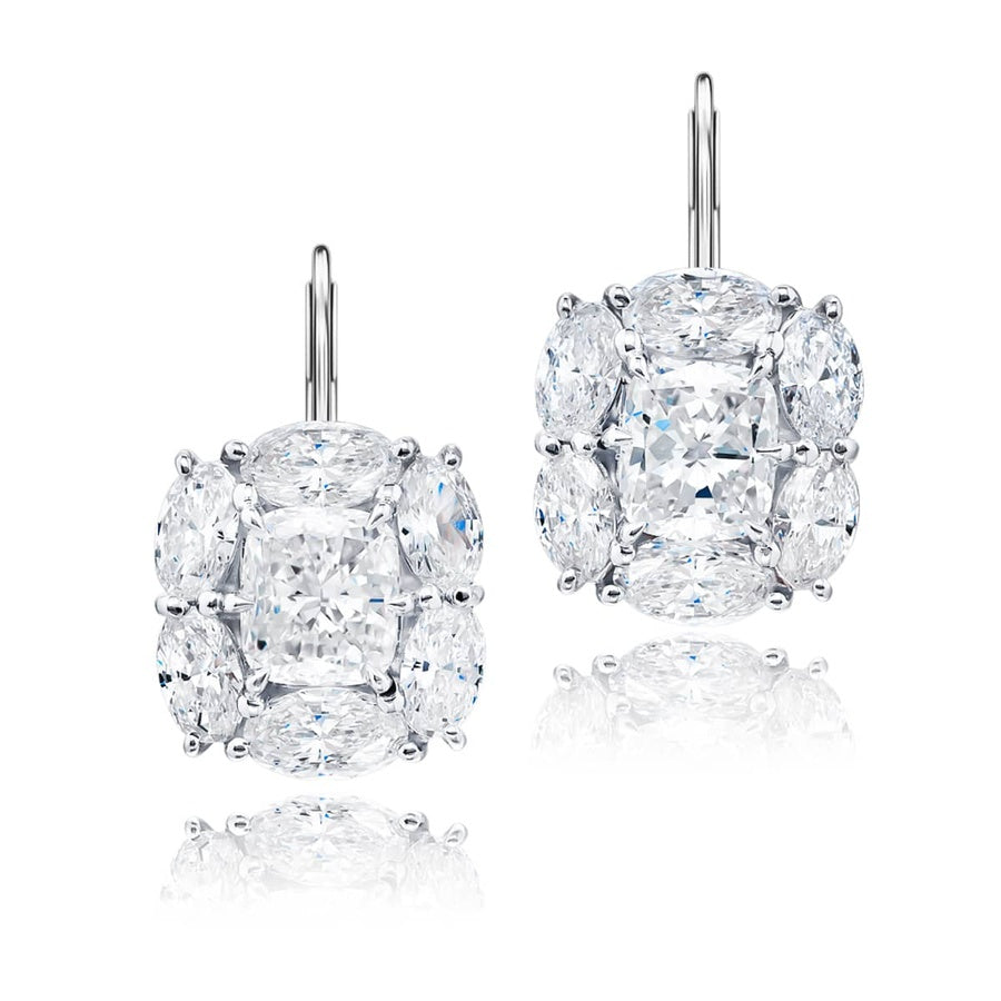 Platinum Cushion-Cut Diamond Certified Drop Earrings