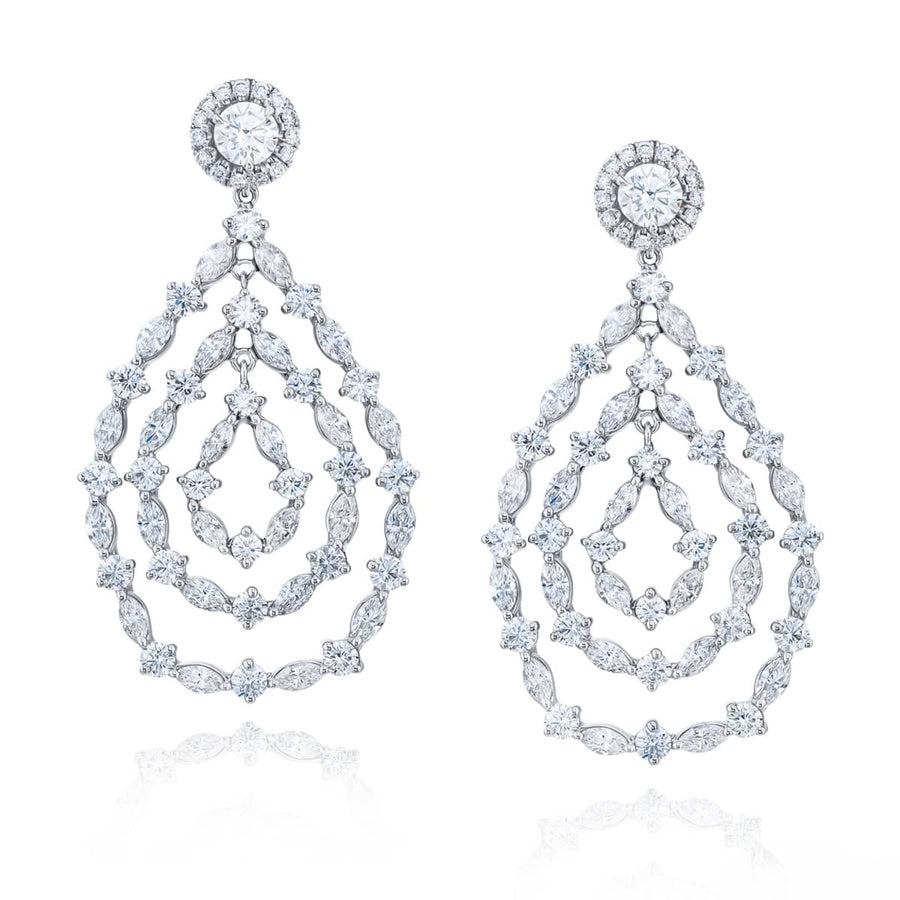 Platinum Marquise and Round Diamond Chandelier Earrings