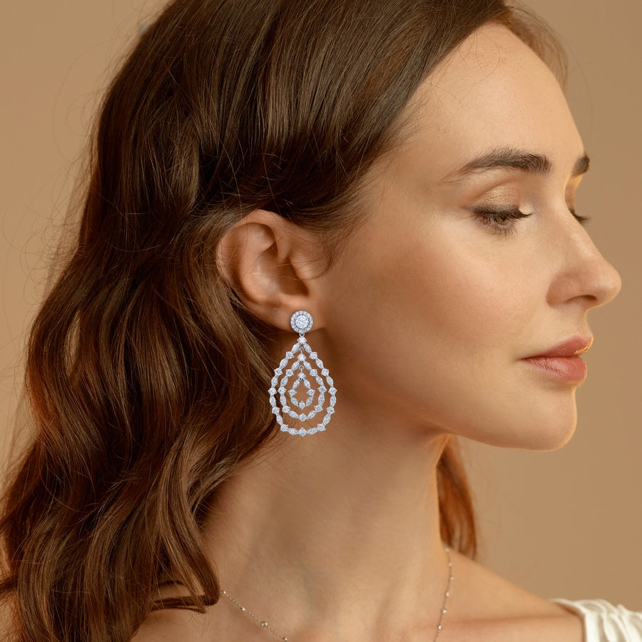Platinum Marquise and Round Diamond Chandelier Earrings