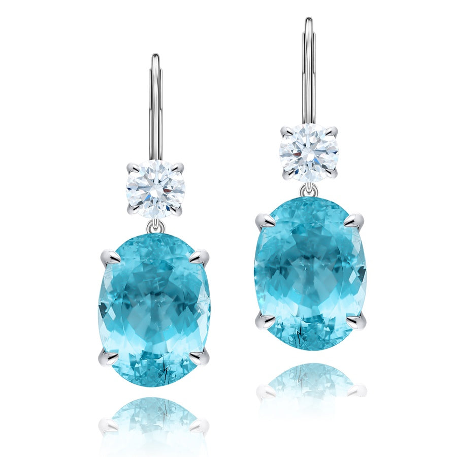 Platinum Oval Paraiba Certified Drop Earrings