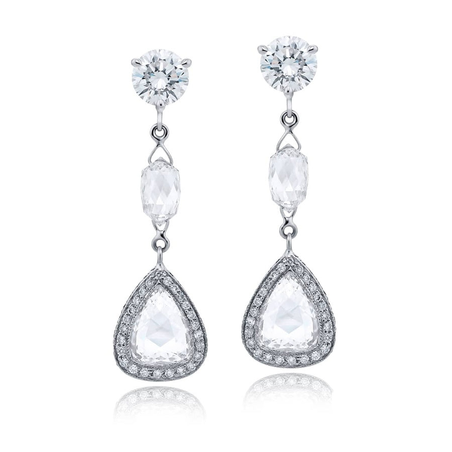 One-of-a-Kind Rose-Cut Diamond Drop Earrings in Platinum