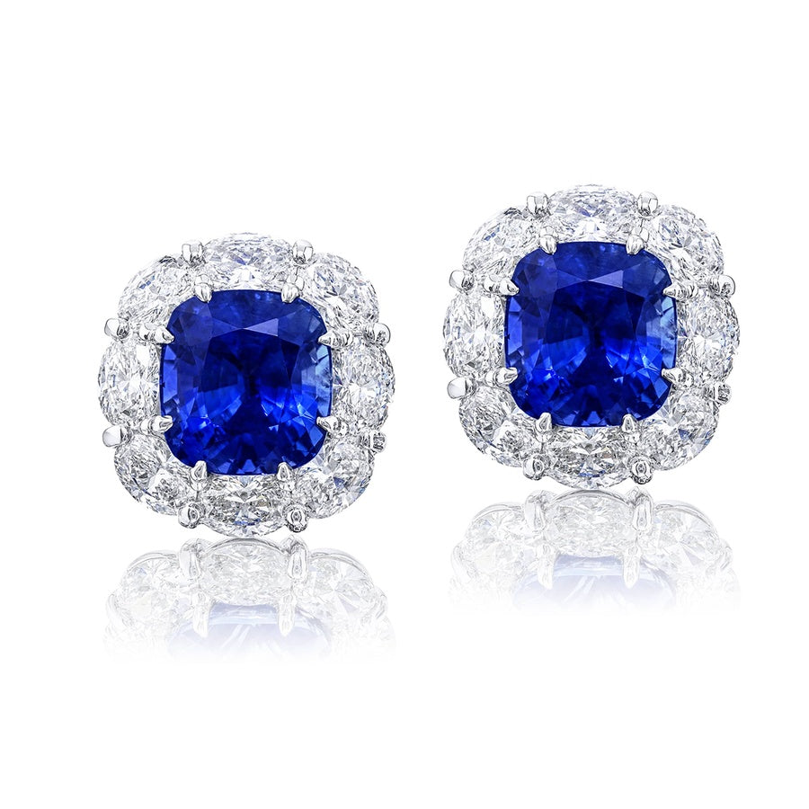 Platinum Cushion-Cut Sri Lankan Sapphire Stud Earrings