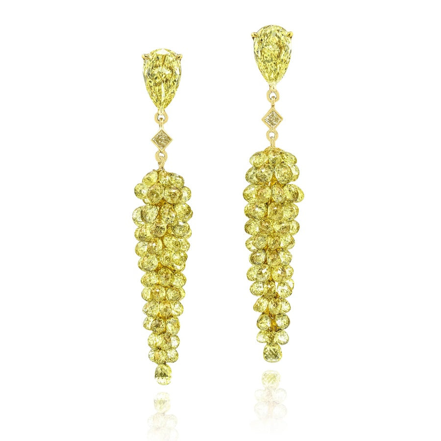 18K Yellow Gold Briolette Fancy Light Yellow Diamond Certified Drop Earrings