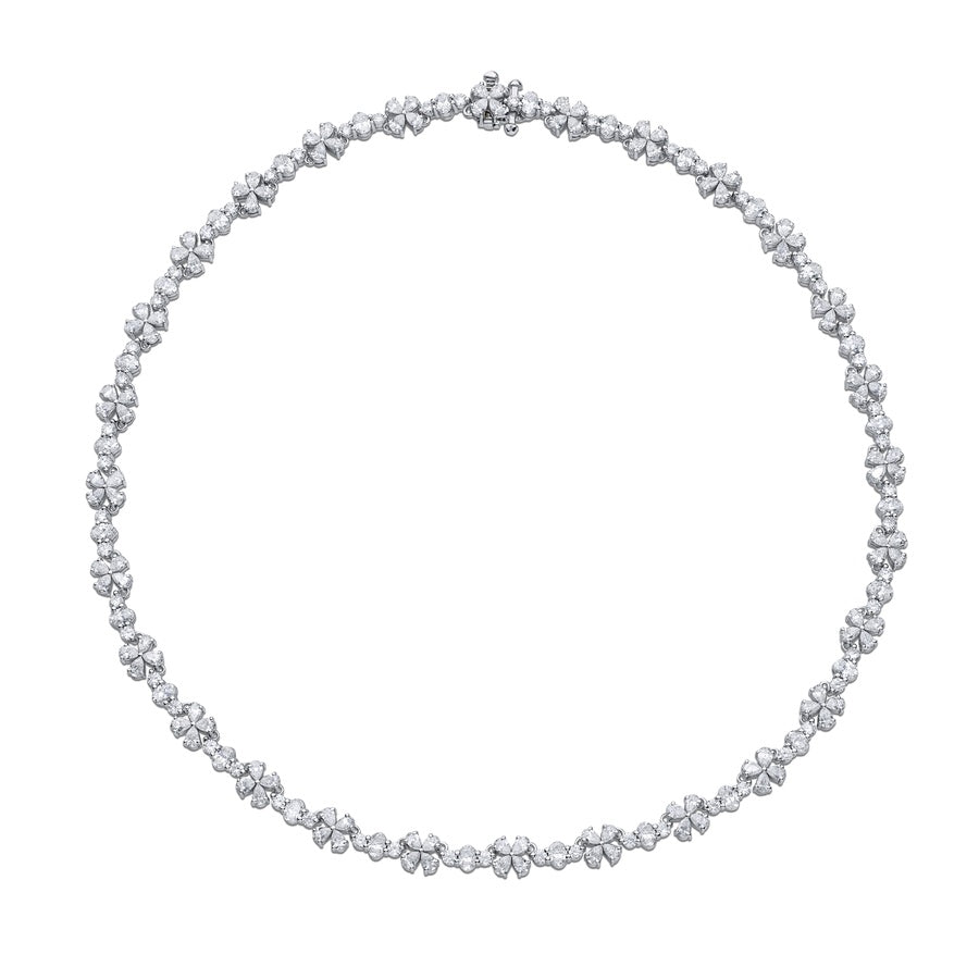 Platinum Pear-Shaped Oval and Round Diamond Floral Necklace
