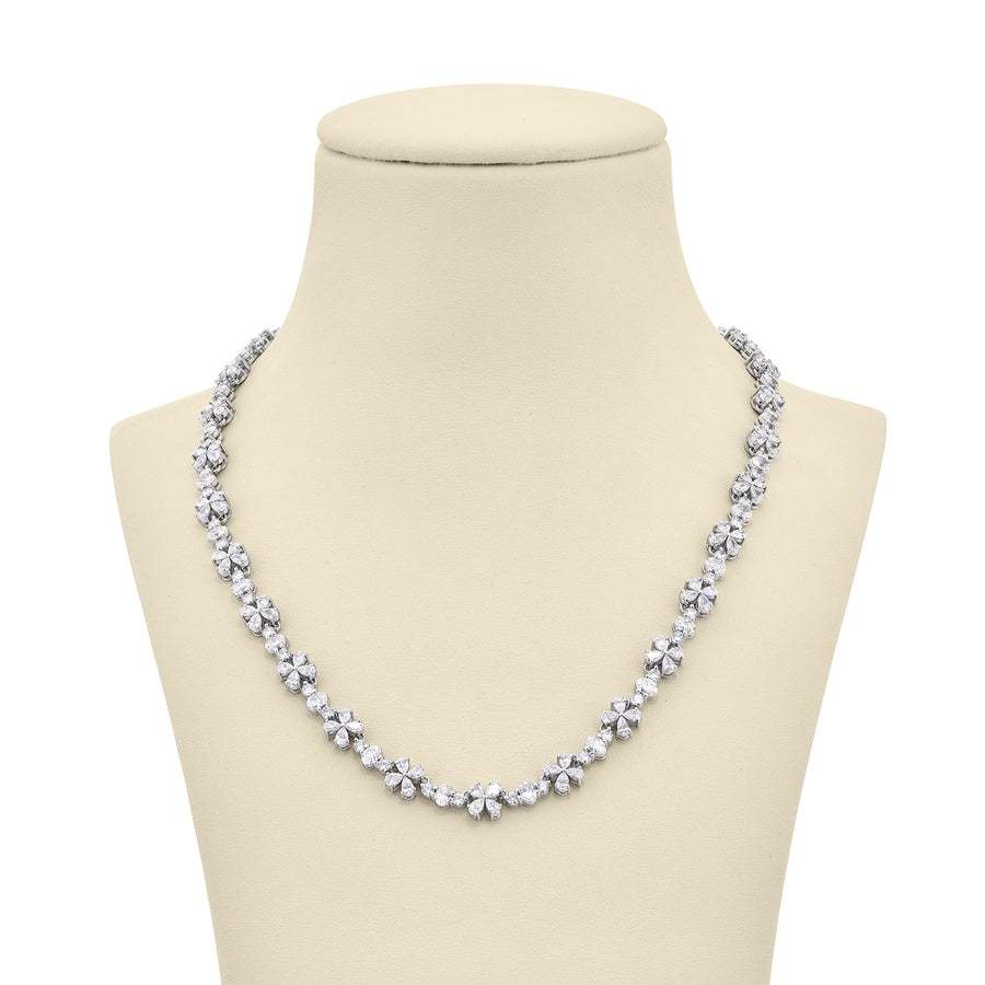 Platinum Pear-Shaped Oval and Round Diamond Floral Necklace