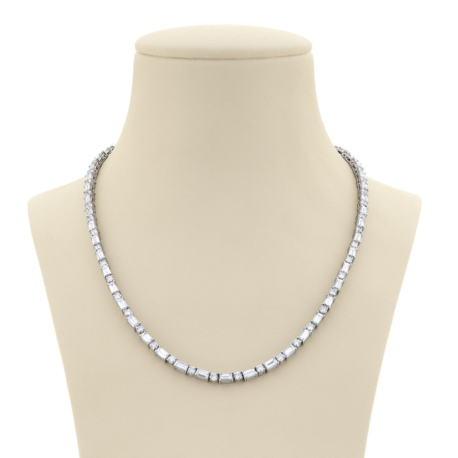 Platinum Straight Baguette and Round Diamond Necklace
