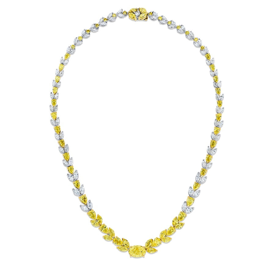 18K Yellow Gold and Platinum Oval Fancy Yellow Diamond Certified Necklace