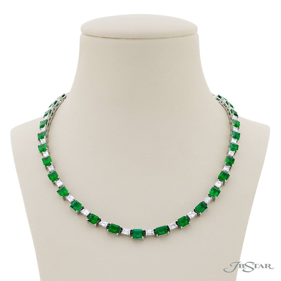 Platinum Emerald-Cut Emerald and Diamond Certified Necklace