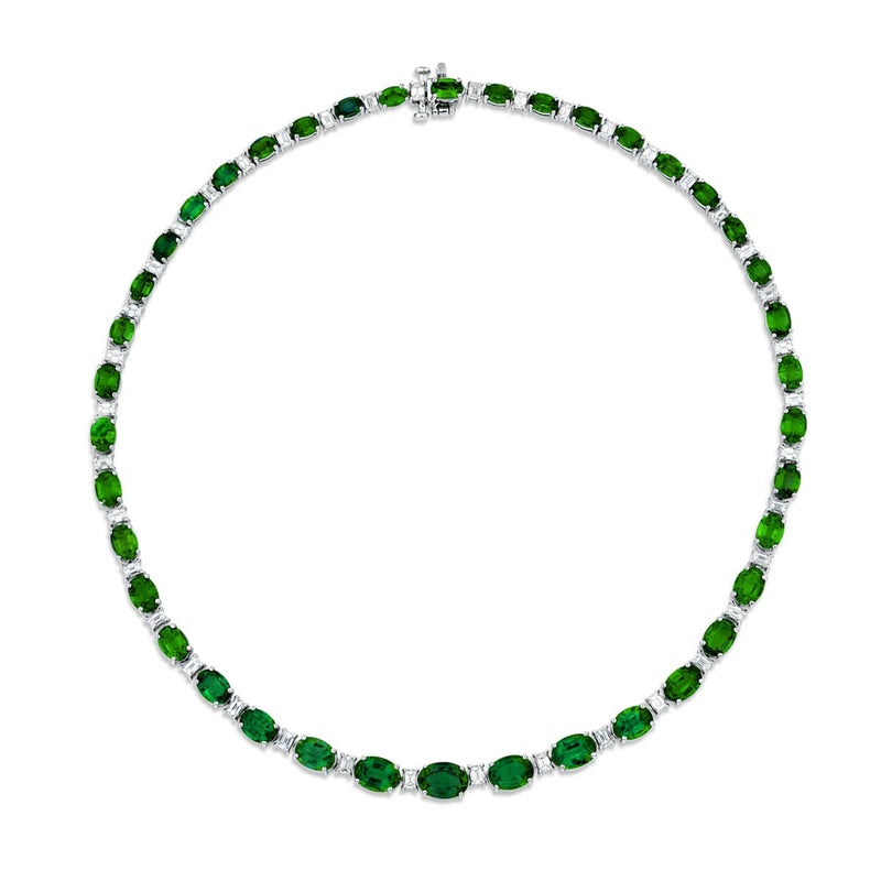 Platinum Oval Emerald and Diamond Certified Necklace