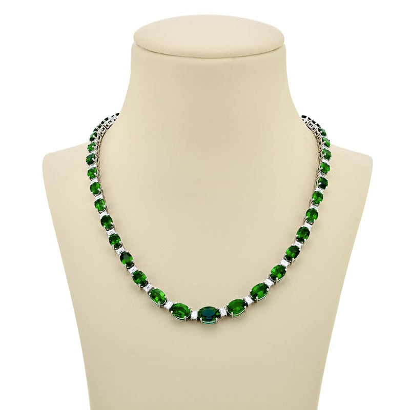 Platinum Oval Emerald and Diamond Certified Necklace