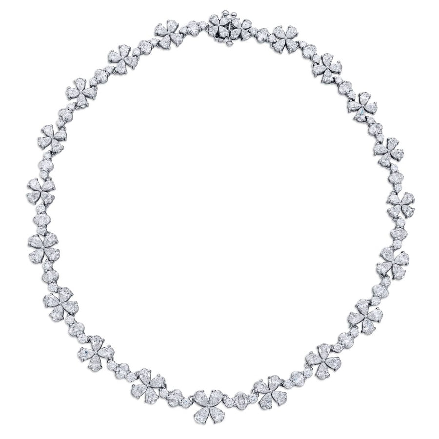 Platinum Pear-Shaped Diamond Floral Necklace