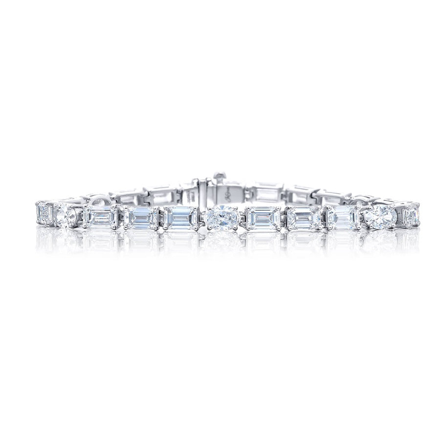 Platinum Emerald-Cut and Oval Diamond Certified Bracelet