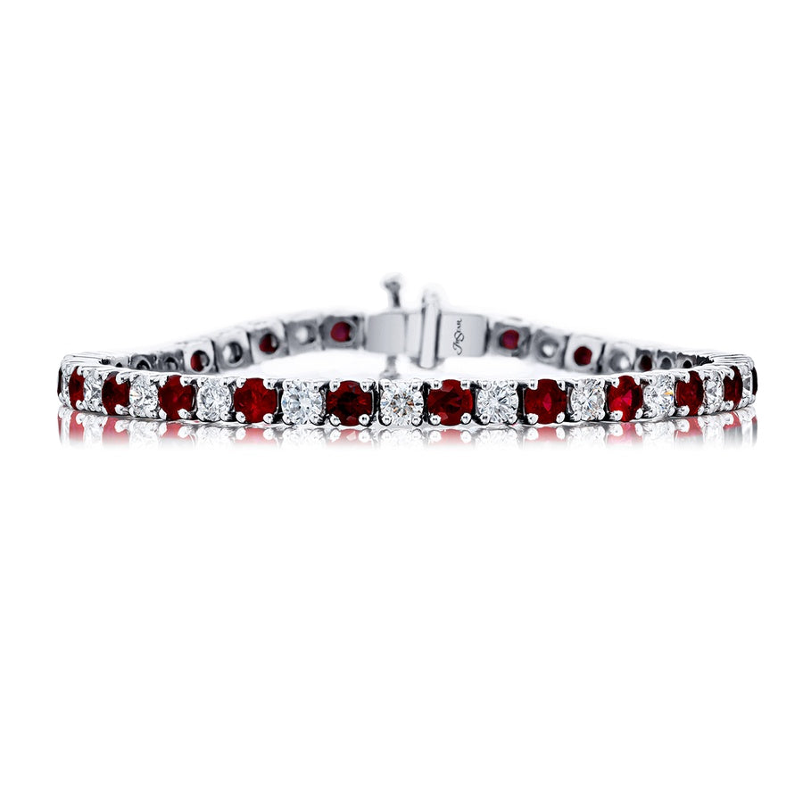 Platinum Round Ruby and Diamond Bracelet