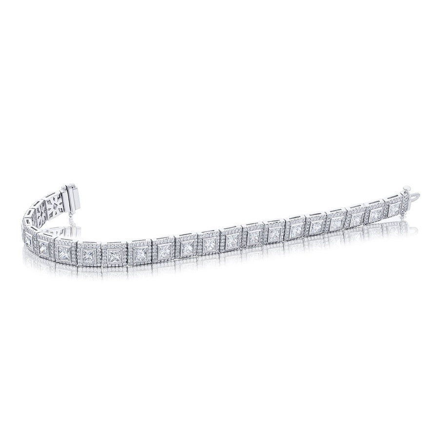 Platinum Princess-Cut Micro Pave Diamond Bracelet