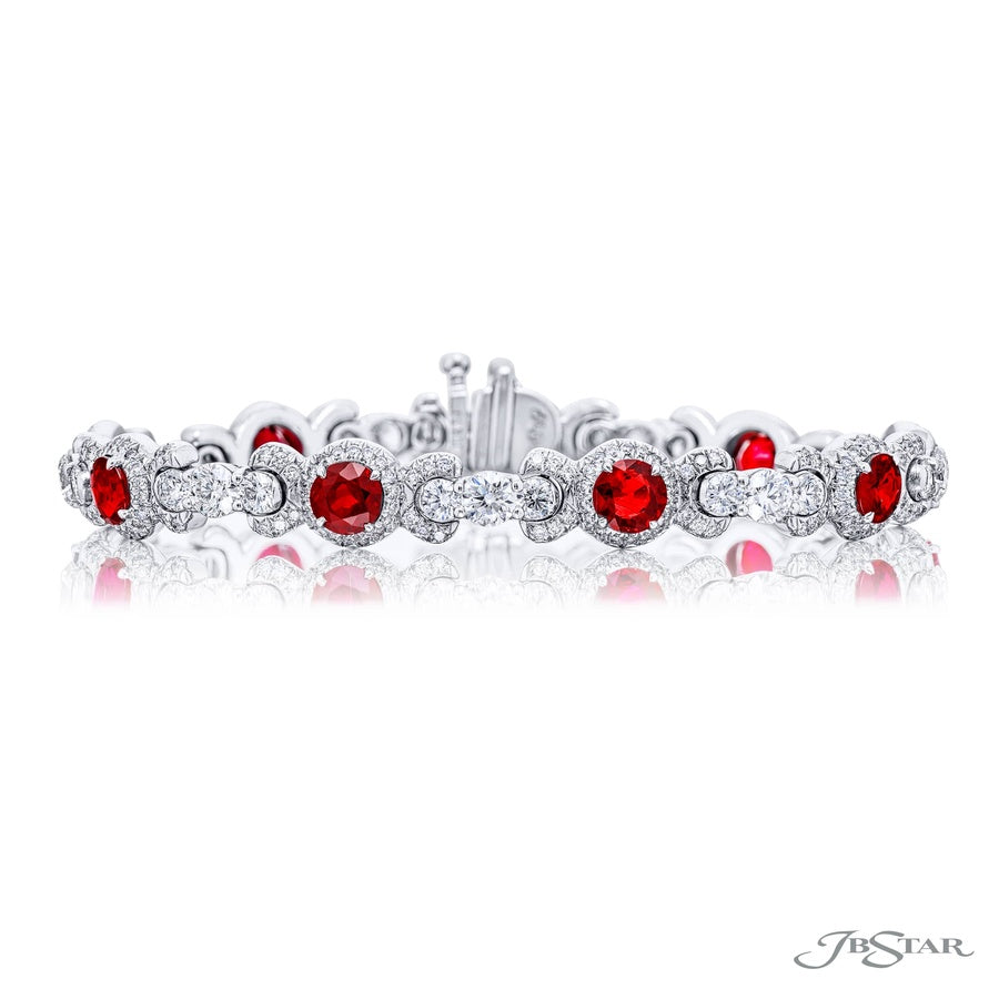 Platinum Round Ruby and Diamond Bracelet