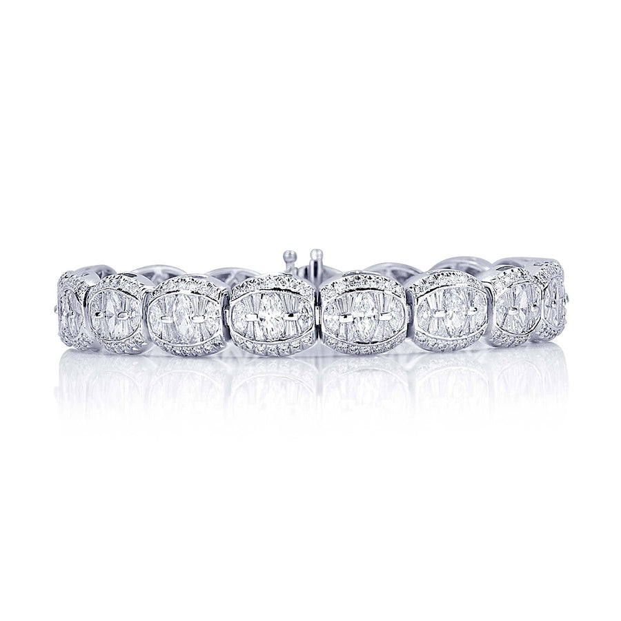 Platinum Marquise and Tapered Baguette Diamond Channel Set Bracelet