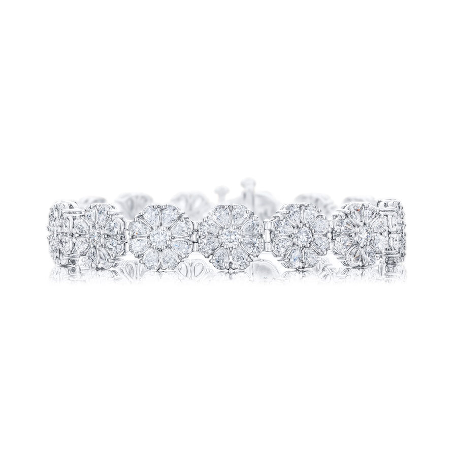 Platinum Pear-Shaped Diamond Floral Bracelet