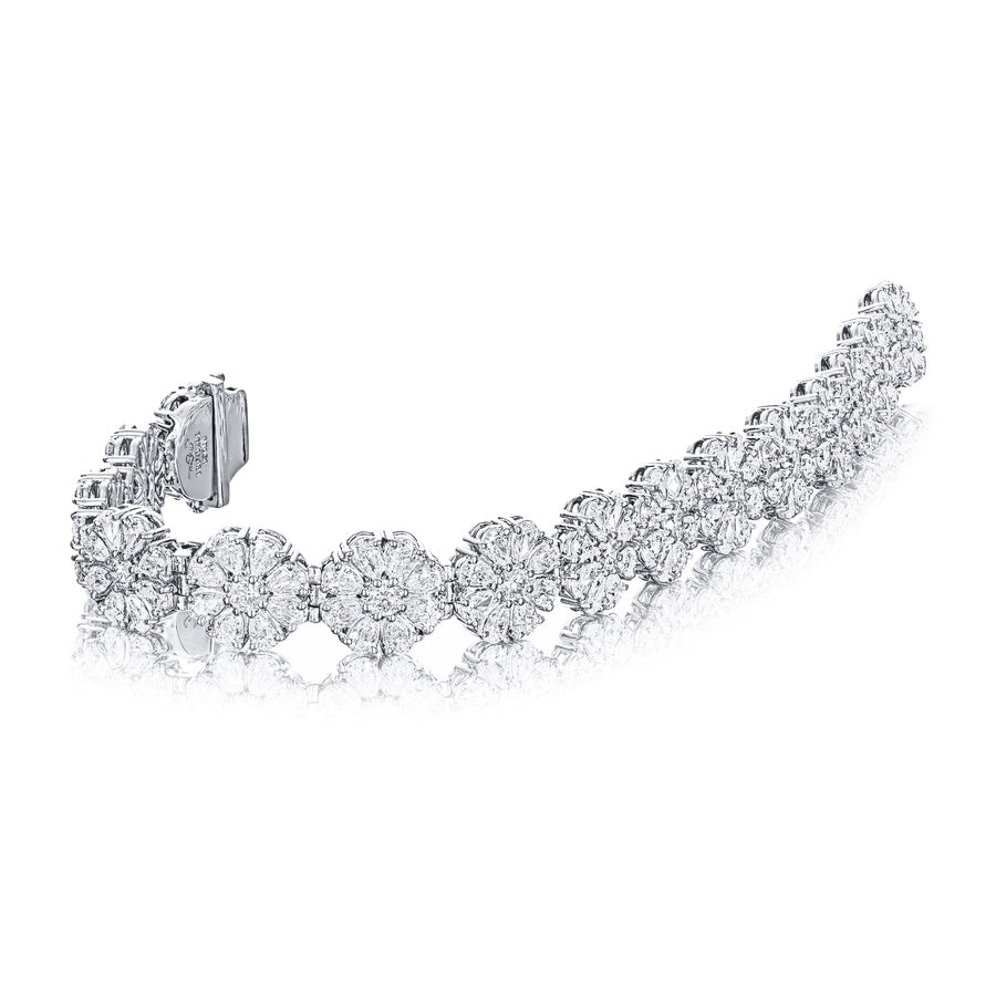 Platinum Pear-Shaped Diamond Floral Bracelet