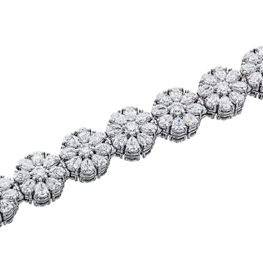 Platinum Pear-Shaped Diamond Floral Bracelet