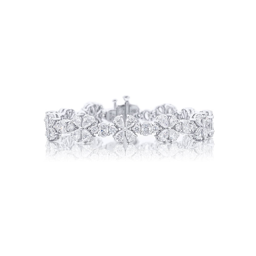 Platinum Pear-Shaped Oval and Round Diamond Floral Bracelet