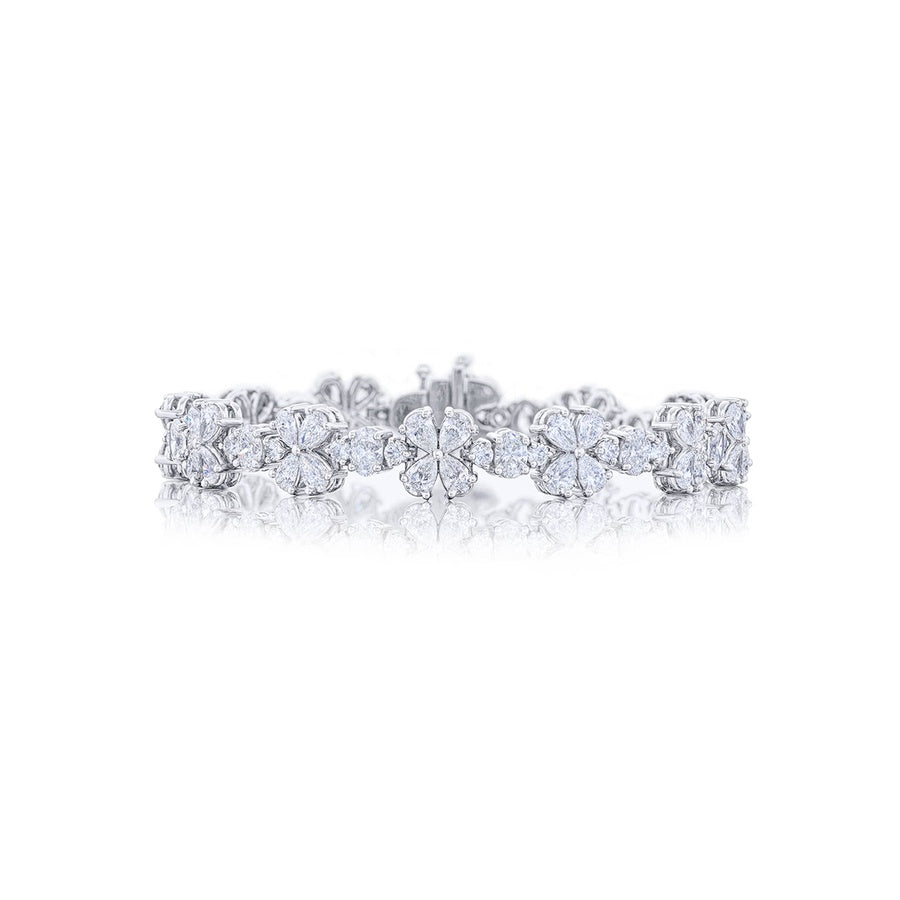 Platinum Pear-Shaped Oval and Round Diamond Floral Bracelet