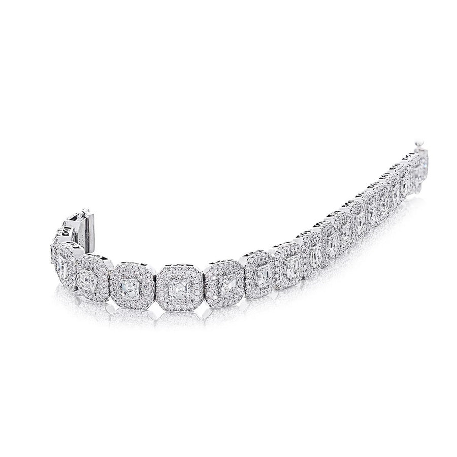 Platinum Square Emerald-Cut Diamond Micro Pave Bracelet
