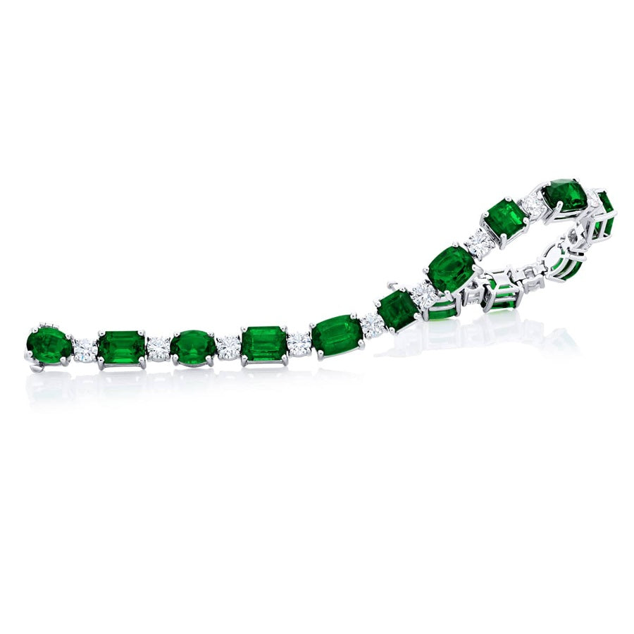 Platinum Emerald-Cut Oval and Cushion-Cut Emerald Bracelet