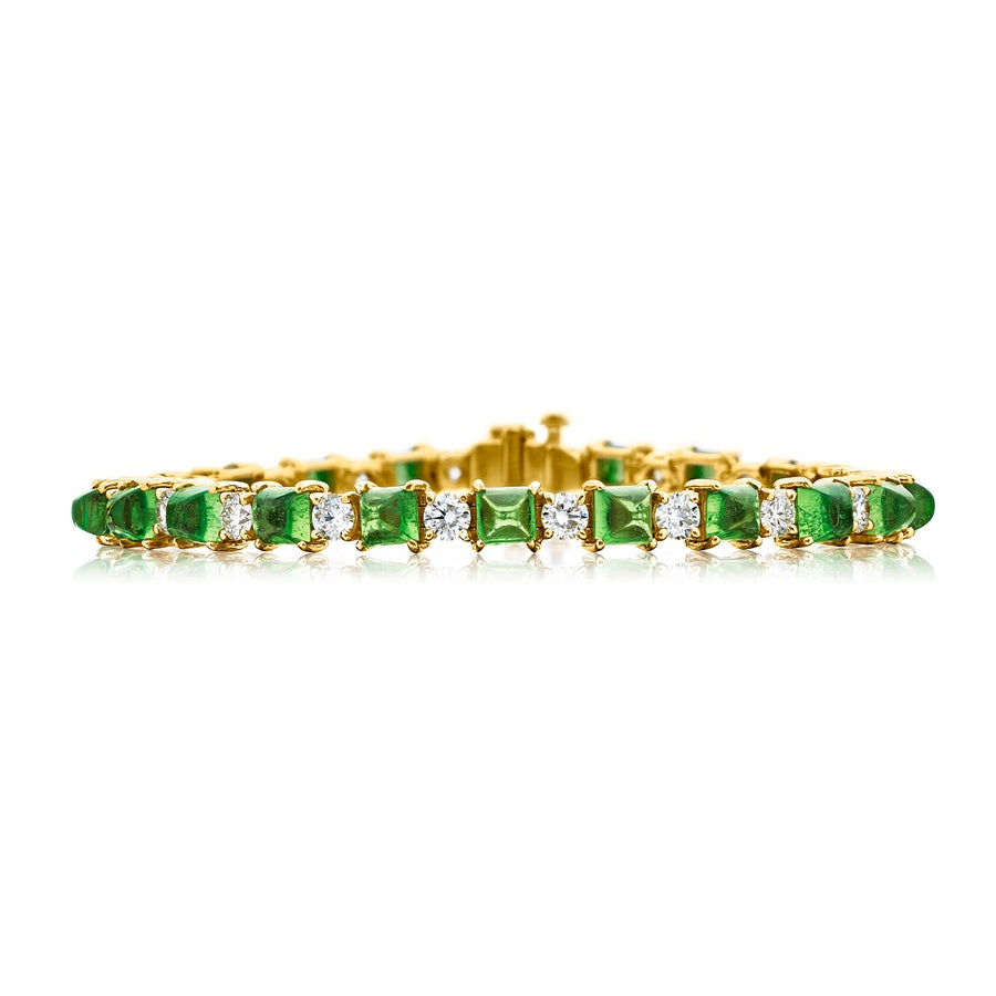 18K Yellow Gold Cabochon Tsavorite and Diamond Bracelet
