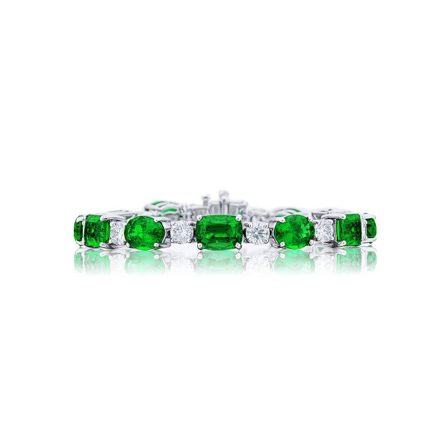 Platinum Emerald-Cut Pear-Shaped Oval and Cushion-Cut Emerald Bracelet