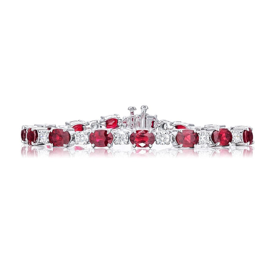 Platinum Oval Ruby and Diamond Bracelet