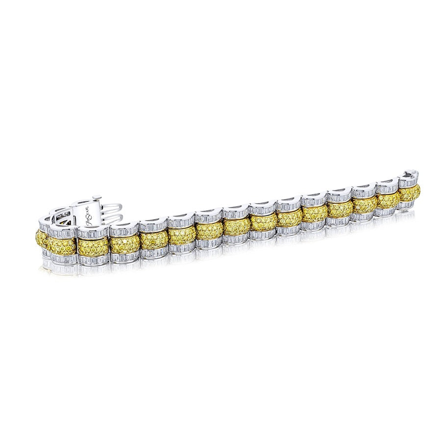 Platinum and 18K Yellow Gold Round Fancy Yellow Diamond Bracelet