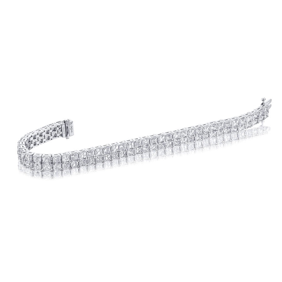 Platinum Square Emerald-Cut and Radiant-Cut Diamond Two-Row Bracelet